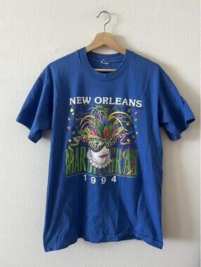 intage 1994 New Orleans Mardi Gras Mask Graphic Tee L